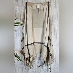 Three Dots Cashmere Blend Plaid Wrap Miranda Neutral OS NWT $98